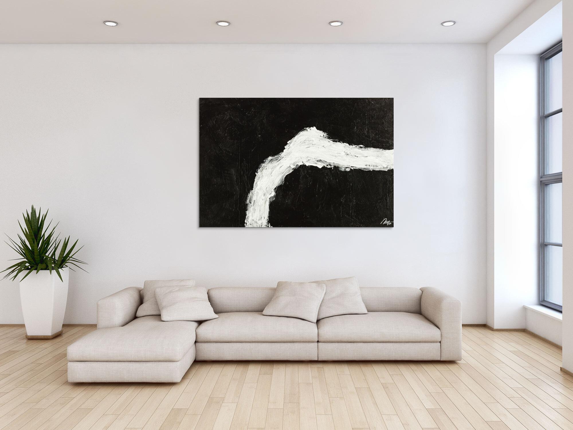 Original Gemälde abstrakt 100x150cm Minimalistisch grobe Struktur handgemalt Mischtechnik schwarz weiß hochwertig