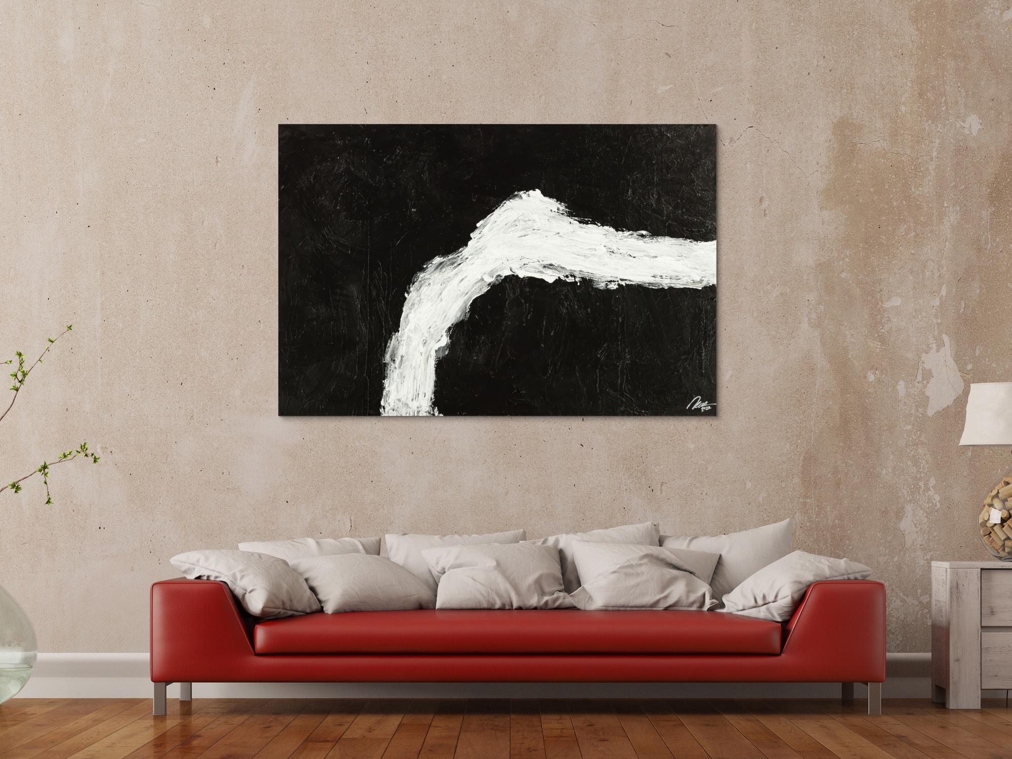 Original Gemälde abstrakt 100x150cm Minimalistisch grobe Struktur handgemalt Mischtechnik schwarz weiß hochwertig