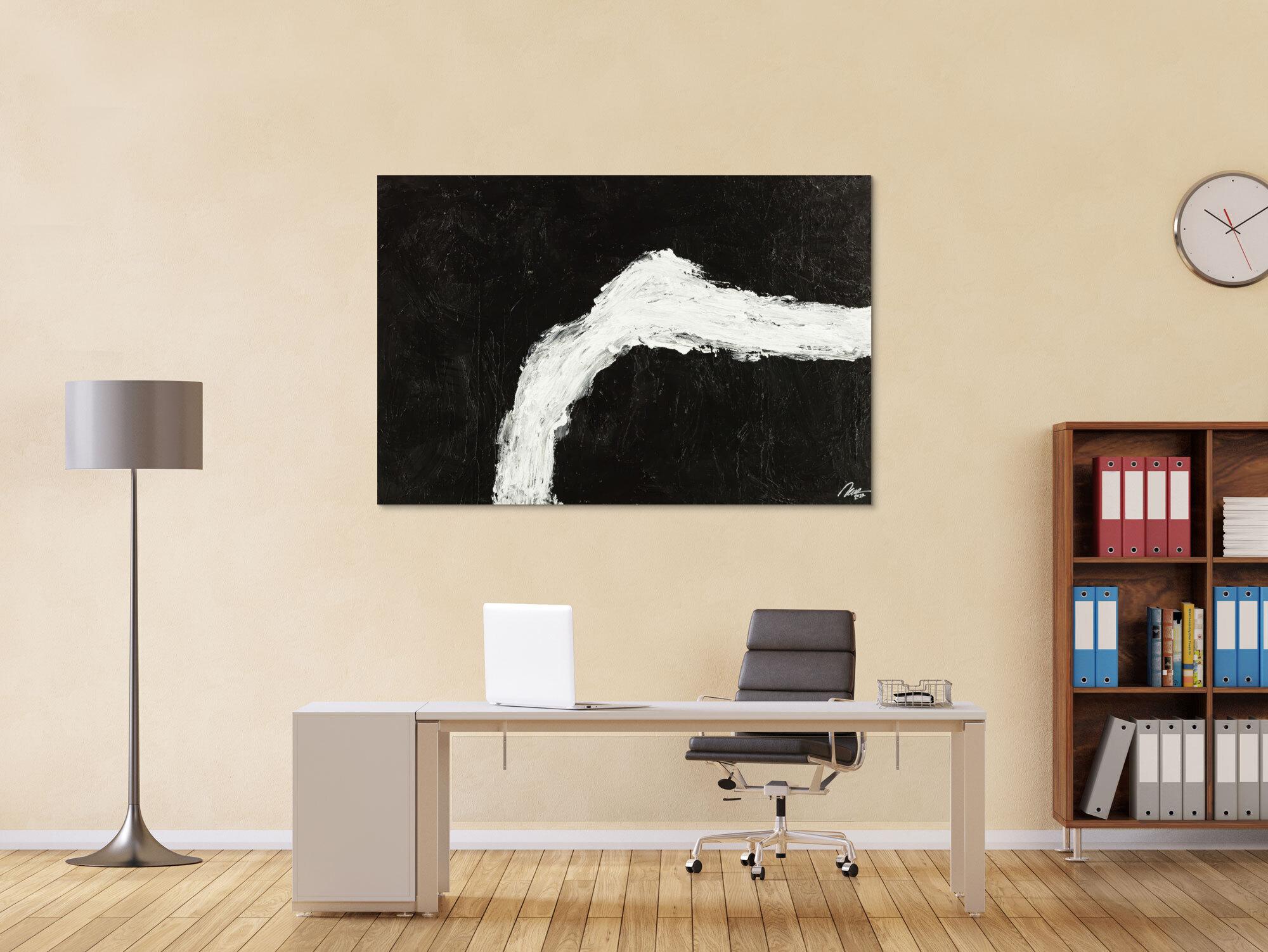 Original Gemälde abstrakt 100x150cm Minimalistisch grobe Struktur handgemalt Mischtechnik schwarz weiß hochwertig