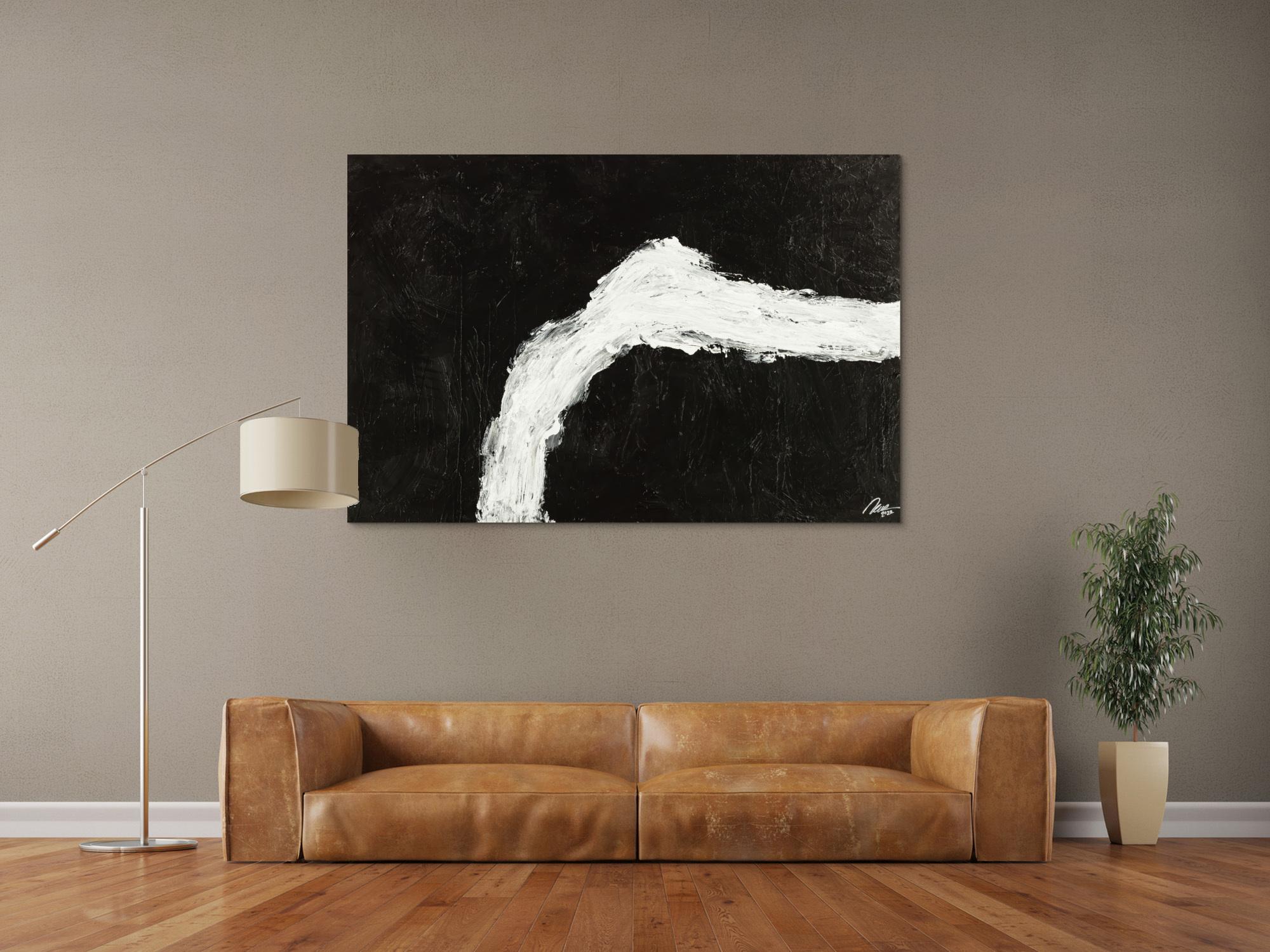 Original Gemälde abstrakt 100x150cm Minimalistisch grobe Struktur handgemalt Mischtechnik schwarz weiß hochwertig