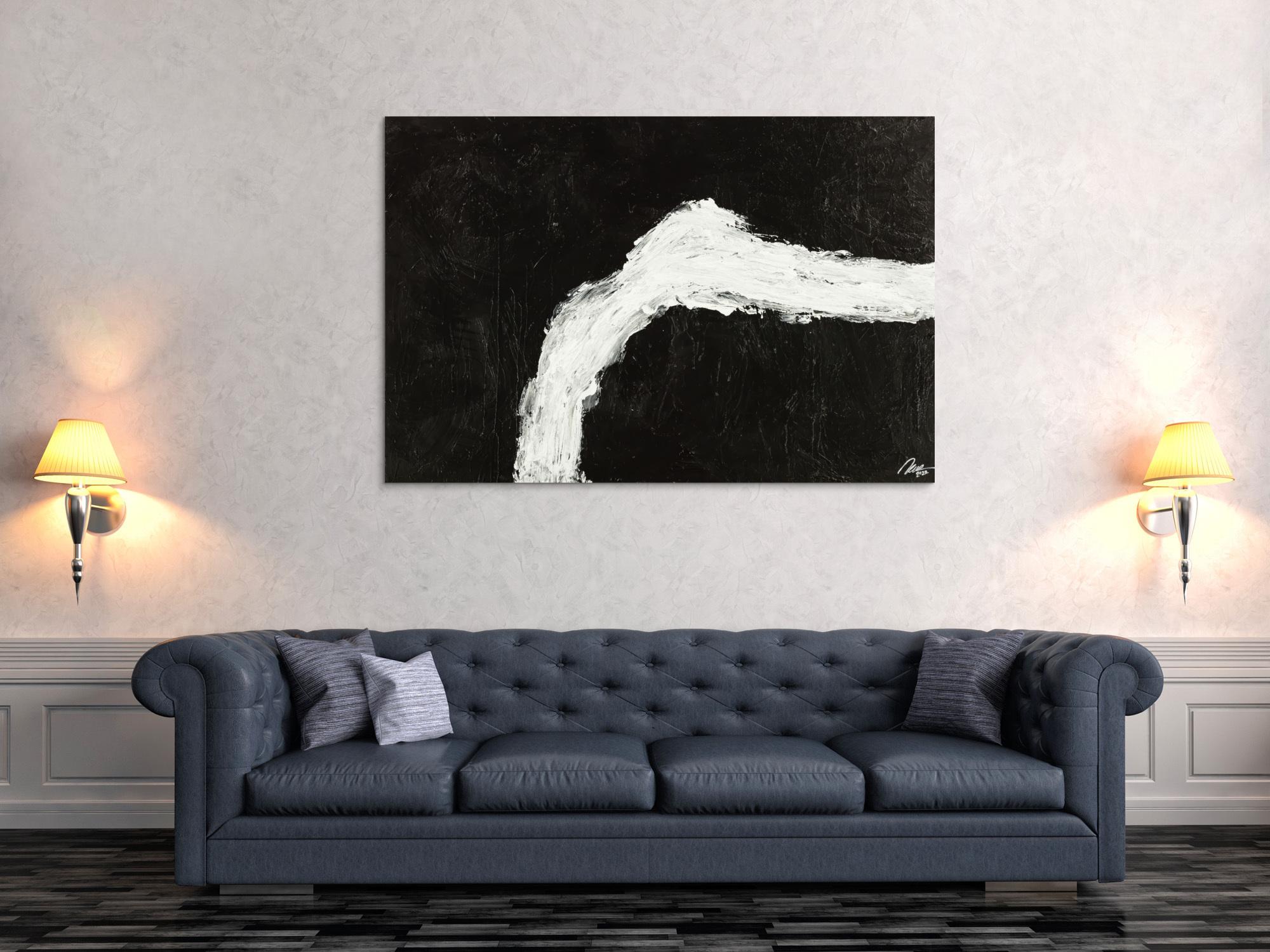 Original Gemälde abstrakt 100x150cm Minimalistisch grobe Struktur handgemalt Mischtechnik schwarz weiß hochwertig