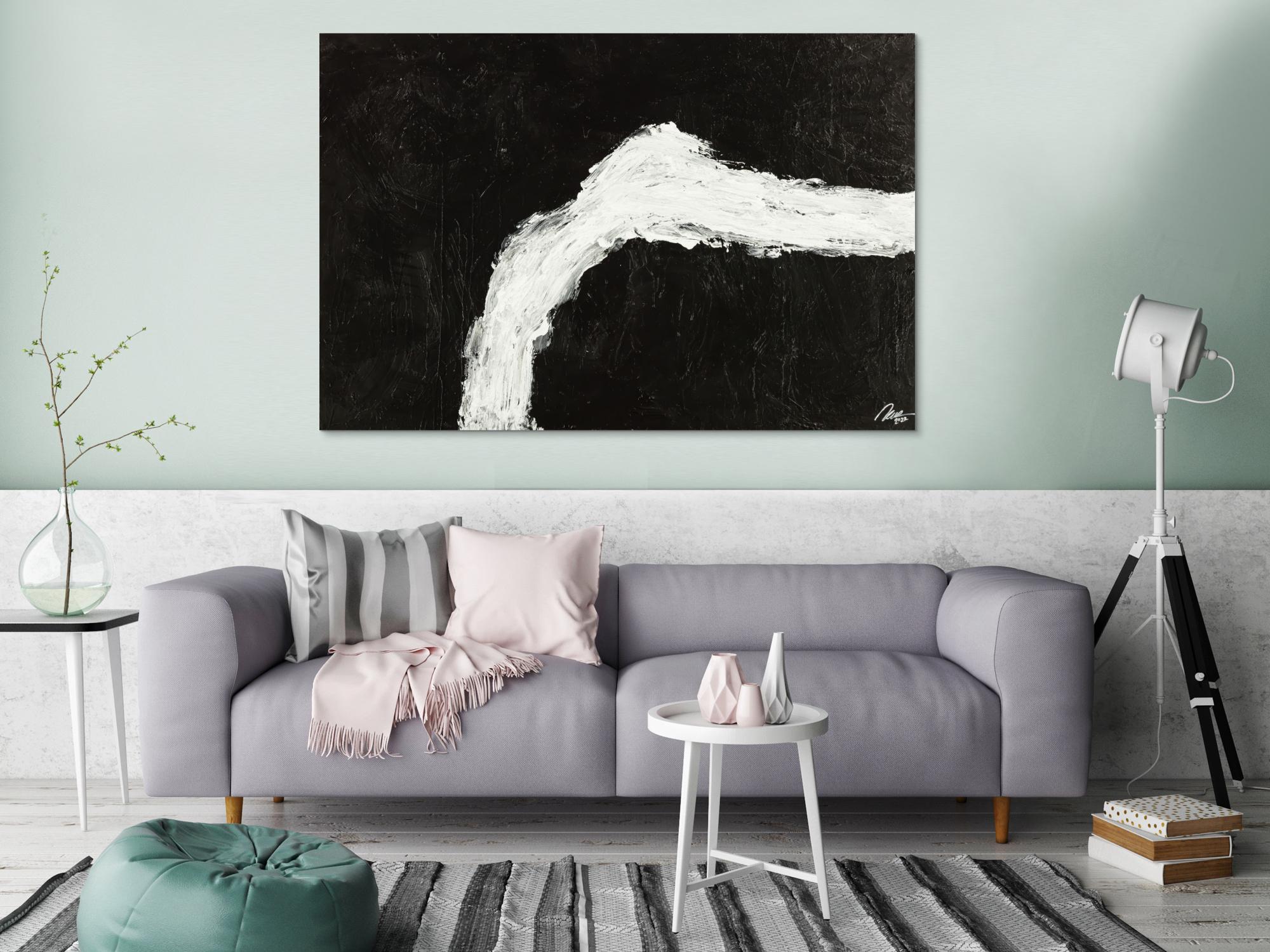 Original Gemälde abstrakt 100x150cm Minimalistisch grobe Struktur handgemalt Mischtechnik schwarz weiß hochwertig