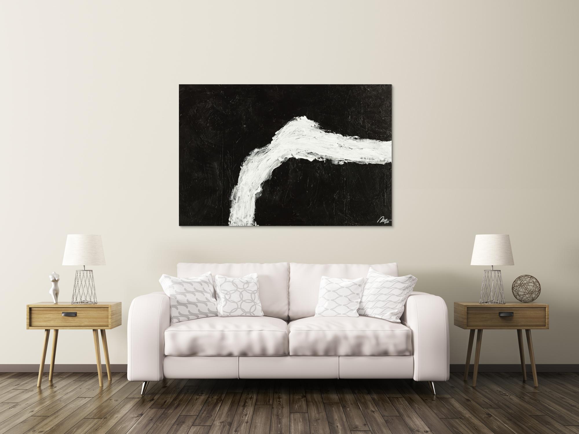 Original Gemälde abstrakt 100x150cm Minimalistisch grobe Struktur handgemalt Mischtechnik schwarz weiß hochwertig