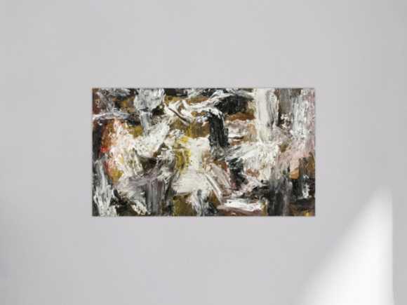 Gemälde Original abstrakt 75x130cm Action Painting Modern Art auf Leinwand Mischtechnik weiß schwarz anthrazit Einzelstück