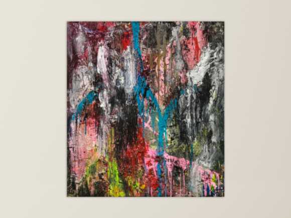Original Gemälde abstrakt 100x90cm Action Painting Moderne Kunst handgefertigt Mischtechnik schwarz anthrazit rosa Einzelstück