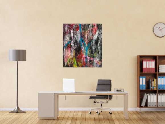 Original Gemälde abstrakt 100x90cm Action Painting Moderne Kunst handgefertigt Mischtechnik schwarz anthrazit rosa Einzelstück