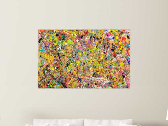 Gemälde Original abstrakt 90x140cm Action Painting Moderne Kunst handgefertigt Action Painting bunt orange gelb Einzelstück