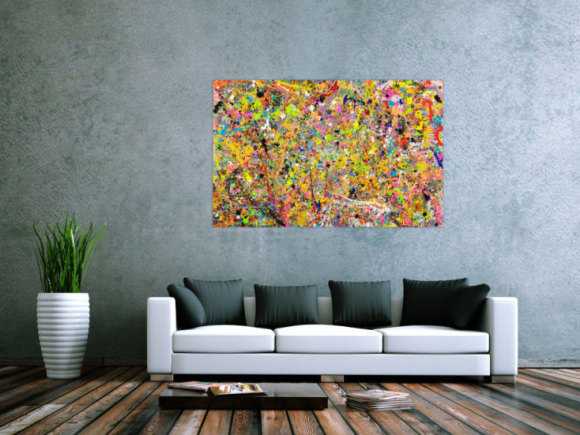 Gemälde Original abstrakt 90x140cm Action Painting Moderne Kunst handgefertigt Action Painting bunt orange gelb Einzelstück