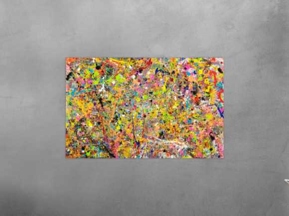 Gemälde Original abstrakt 90x140cm Action Painting Moderne Kunst handgefertigt Action Painting bunt orange gelb Einzelstück