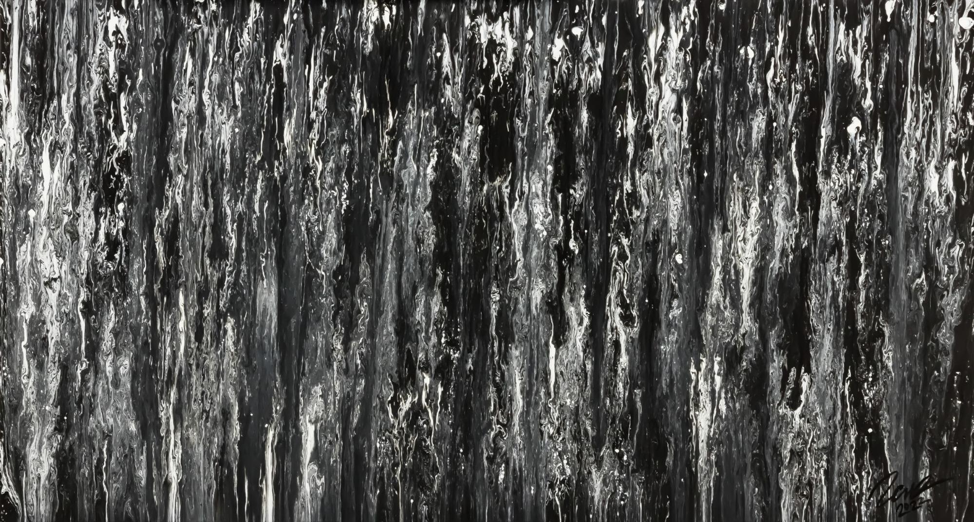 Original Gemälde abstrakt 60x100cm Minimalistisch expressionistisch handgemalt Fluid Painting schwarz weiß schwarz weiss Einzelstück