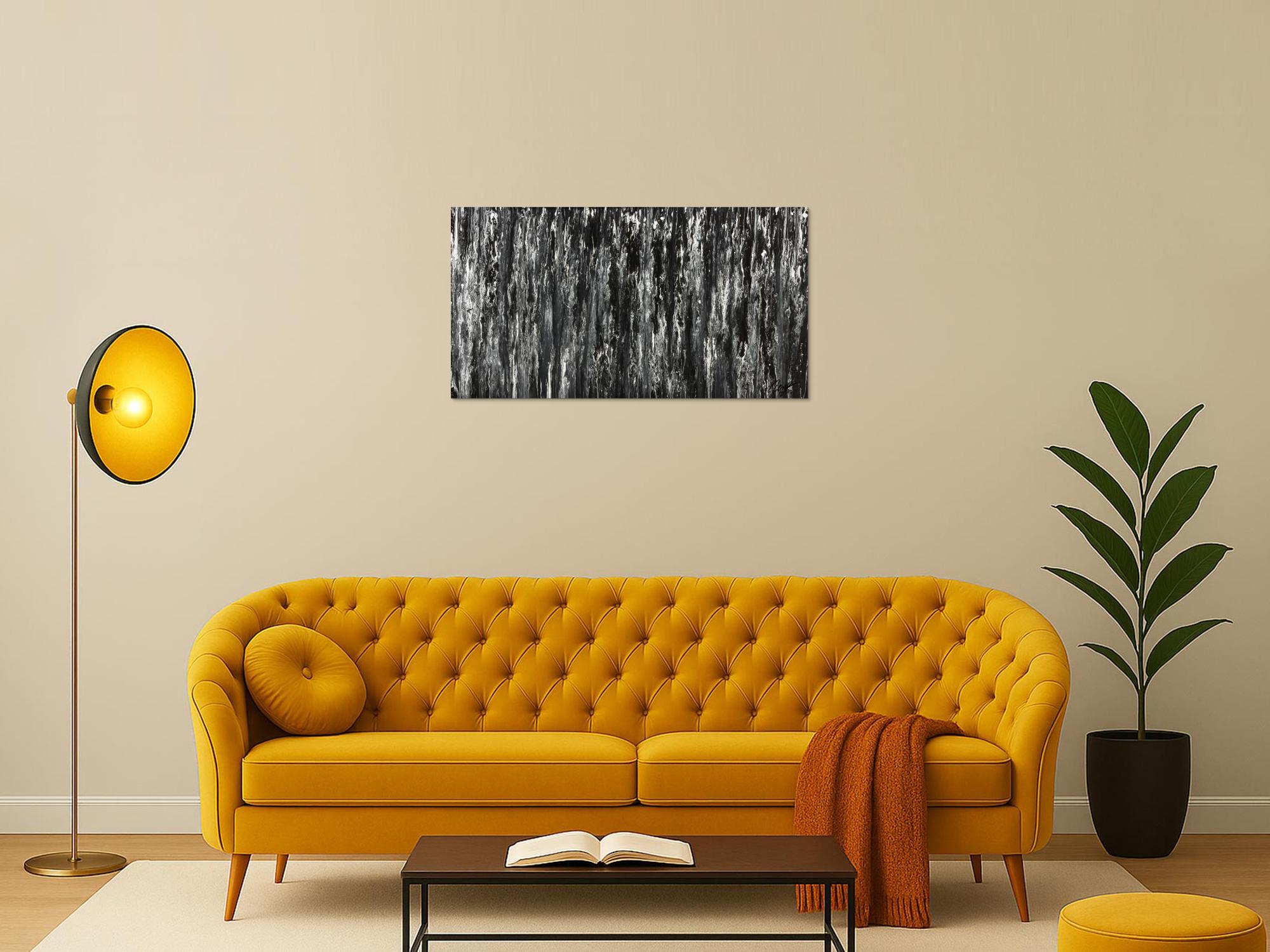 Original Gemälde abstrakt 60x100cm Minimalistisch expressionistisch handgemalt Fluid Painting schwarz weiß schwarz weiss Einzelstück