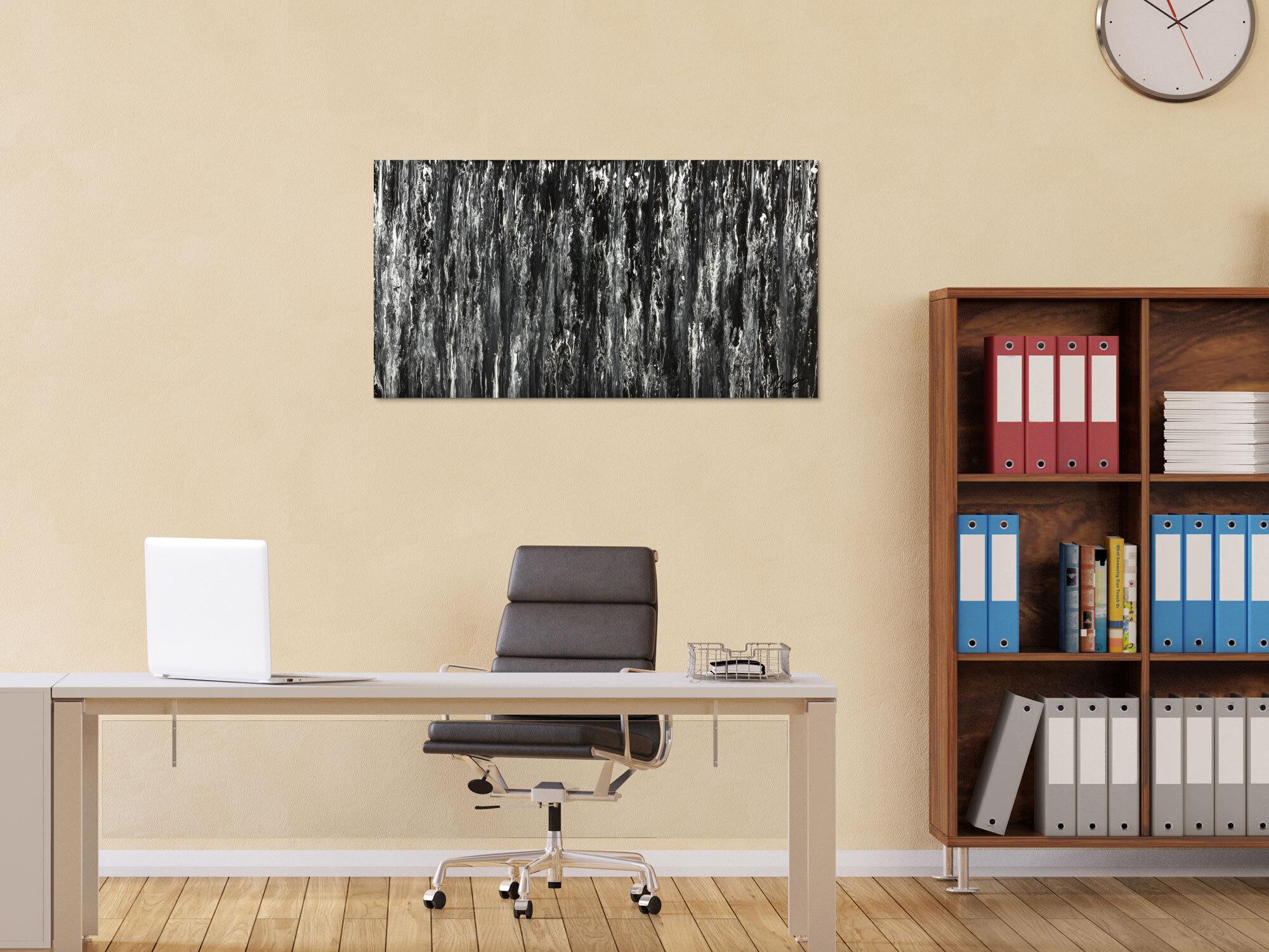 Original Gemälde abstrakt 60x100cm Minimalistisch expressionistisch handgemalt Fluid Painting schwarz weiß schwarz weiss Einzelstück