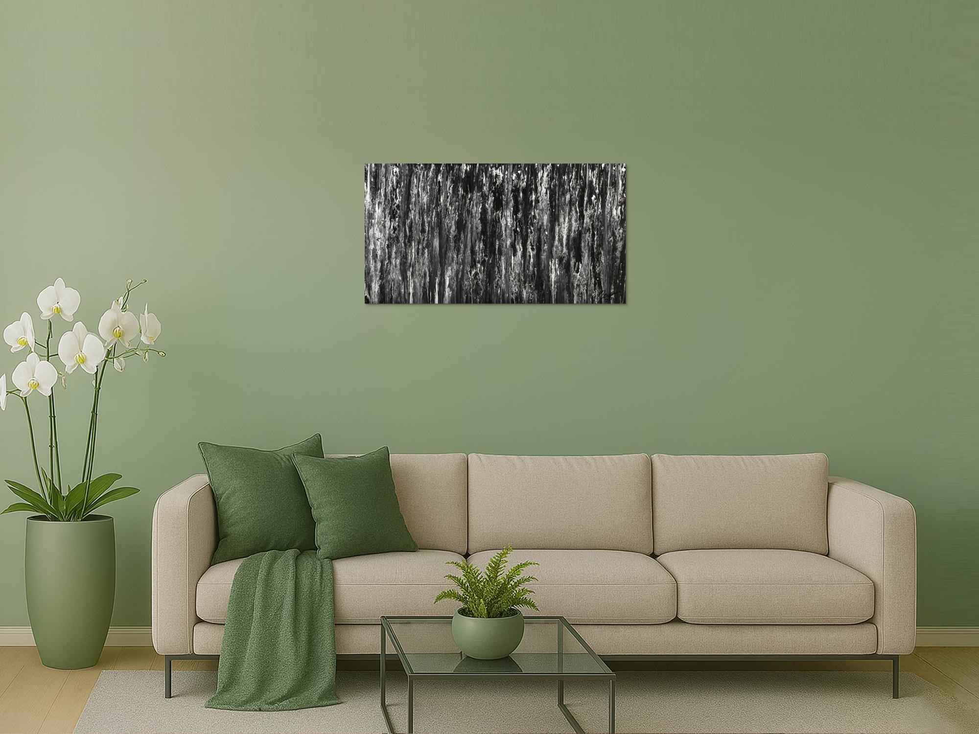 Original Gemälde abstrakt 60x100cm Minimalistisch expressionistisch handgemalt Fluid Painting schwarz weiß schwarz weiss Einzelstück