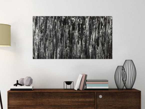 Original Gemälde abstrakt 60x100cm Minimalistisch expressionistisch handgemalt Fluid Painting schwarz weiß schwarz weiss Einzelstück