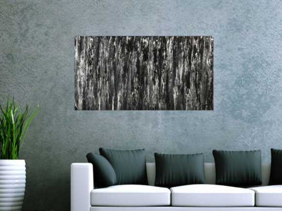 Original Gemälde abstrakt 60x100cm Minimalistisch expressionistisch handgemalt Fluid Painting schwarz weiß schwarz weiss Einzelstück