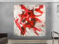 Abstraktes Original Gemälde 195x195cm Minimalistisch Moderne Kunst auf Leinwand Action Painting rot weiß grau einzigartig