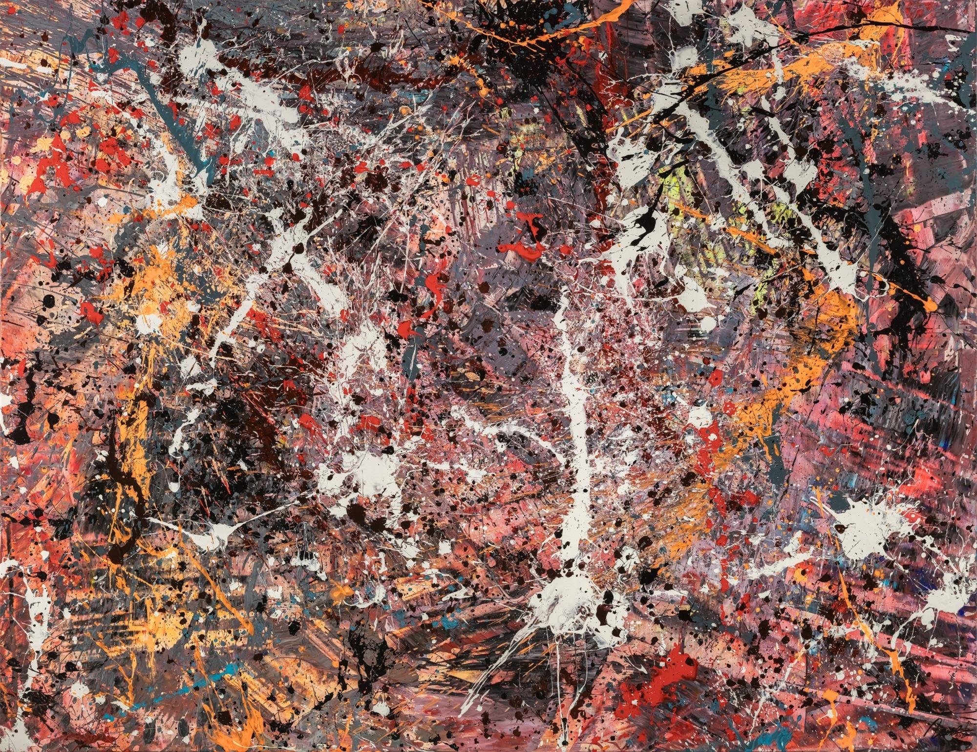 Gemälde Original abstrakt 195x250cm Action Painting expressionistisch handgefertigt Splash Art schwarz orange weiß hochwertig