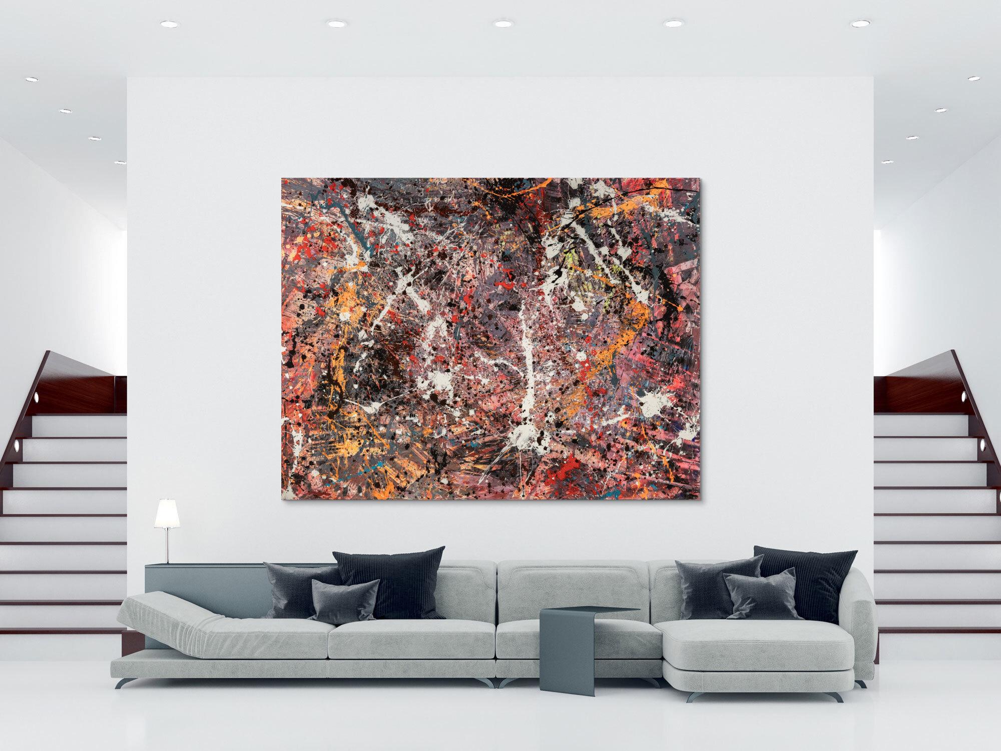 Gemälde Original abstrakt 195x250cm Action Painting expressionistisch handgefertigt Splash Art schwarz orange weiß hochwertig