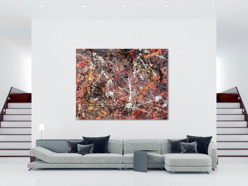 Gemälde Original abstrakt 195x250cm Action Painting expressionistisch handgefertigt Splash Art schwarz orange weiß hochwertig