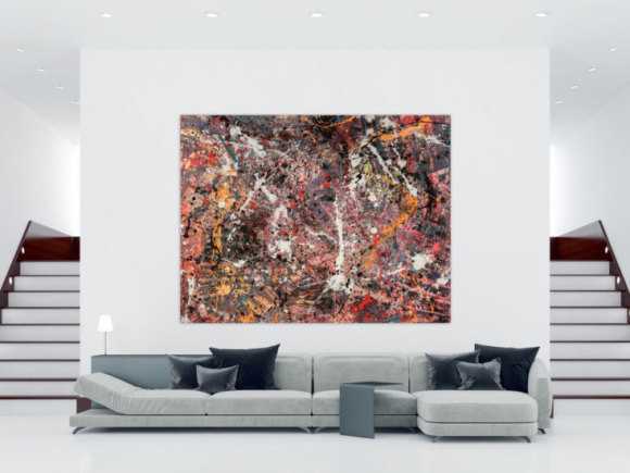 Gemälde Original abstrakt 195x250cm Action Painting expressionistisch handgefertigt Splash Art schwarz orange weiß hochwertig