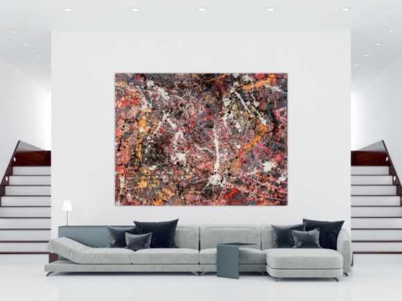 Gemälde Original abstrakt 195x250cm Action Painting expressionistisch handgefertigt Splash Art schwarz orange weiß hochwertig