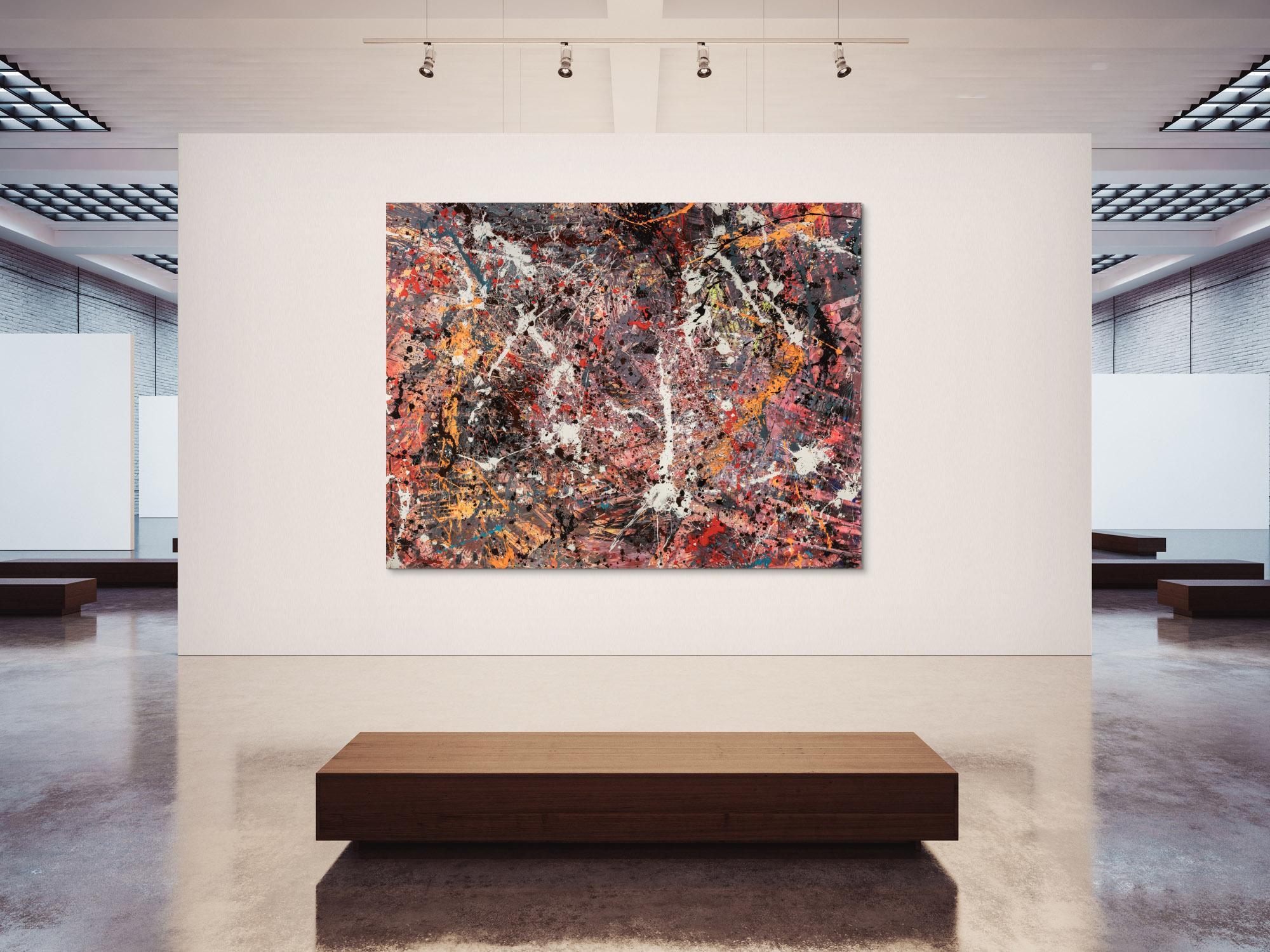 Gemälde Original abstrakt 195x250cm Action Painting expressionistisch handgefertigt Splash Art schwarz orange weiß hochwertig