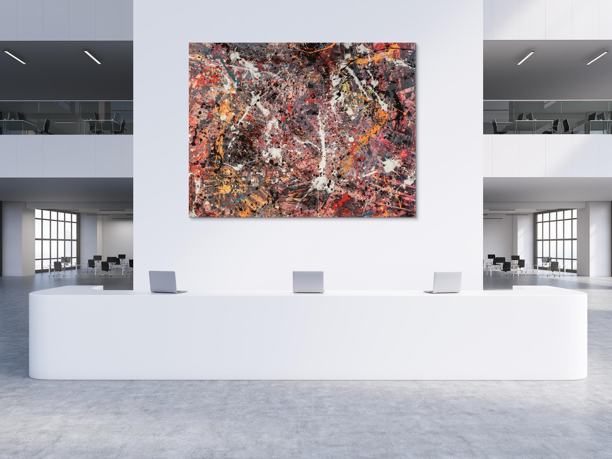 Gemälde Original abstrakt 195x250cm Action Painting expressionistisch handgefertigt Splash Art schwarz orange weiß hochwertig