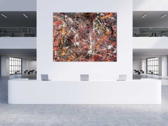 Gemälde Original abstrakt 195x250cm Action Painting expressionistisch handgefertigt Splash Art schwarz orange weiß hochwertig