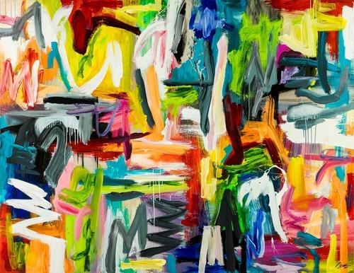 Abstraktes Original Gemälde 195x250cm Mischtechnik Moderne Kunst handgemalt sehr bunt neon Farben einzigartig