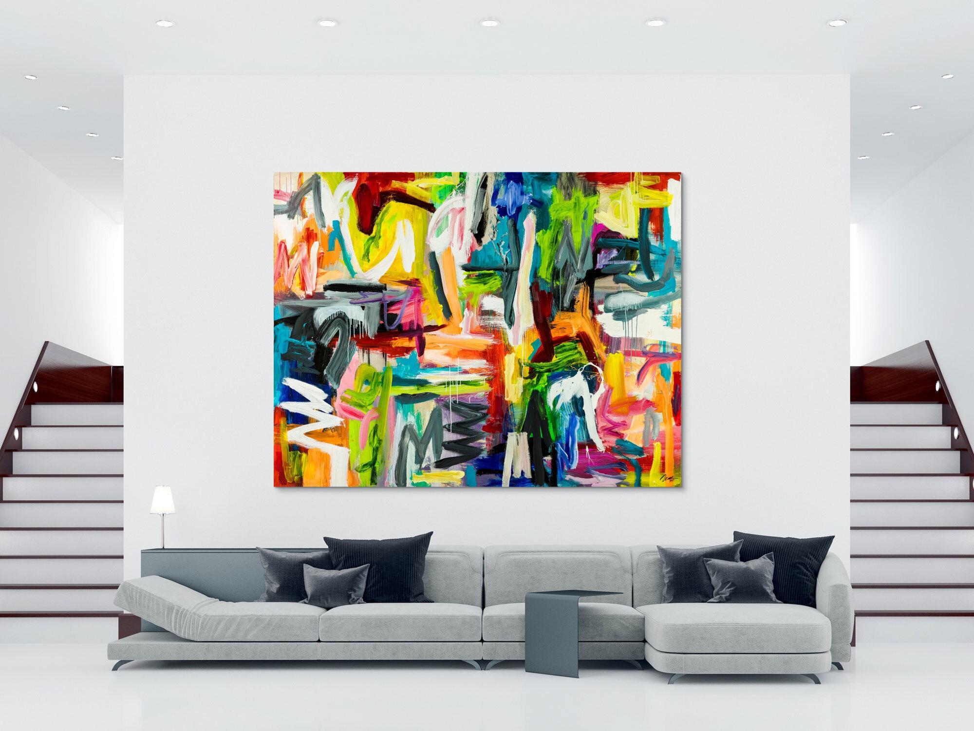Abstraktes Original Gemälde 195x250cm Mischtechnik Moderne Kunst handgemalt sehr bunt neon Farben einzigartig