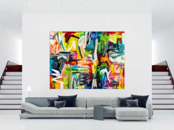 Abstraktes Original Gemälde 195x250cm Mischtechnik Moderne Kunst handgemalt sehr bunt neon Farben einzigartig