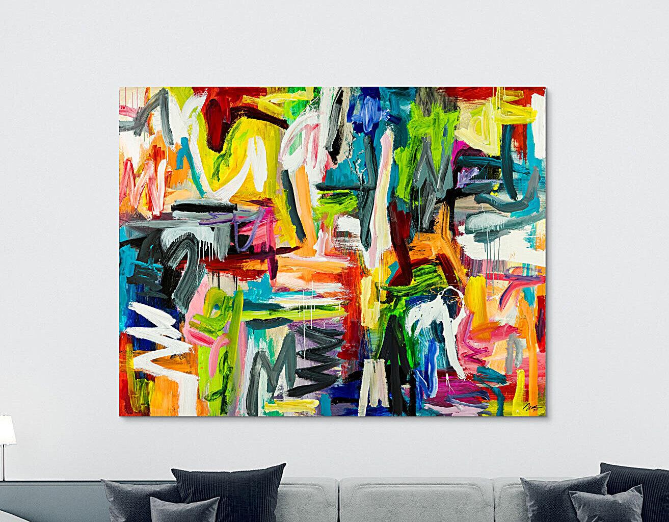 Abstraktes Original Gemälde 195x250cm Mischtechnik Moderne Kunst handgemalt sehr bunt neon Farben einzigartig