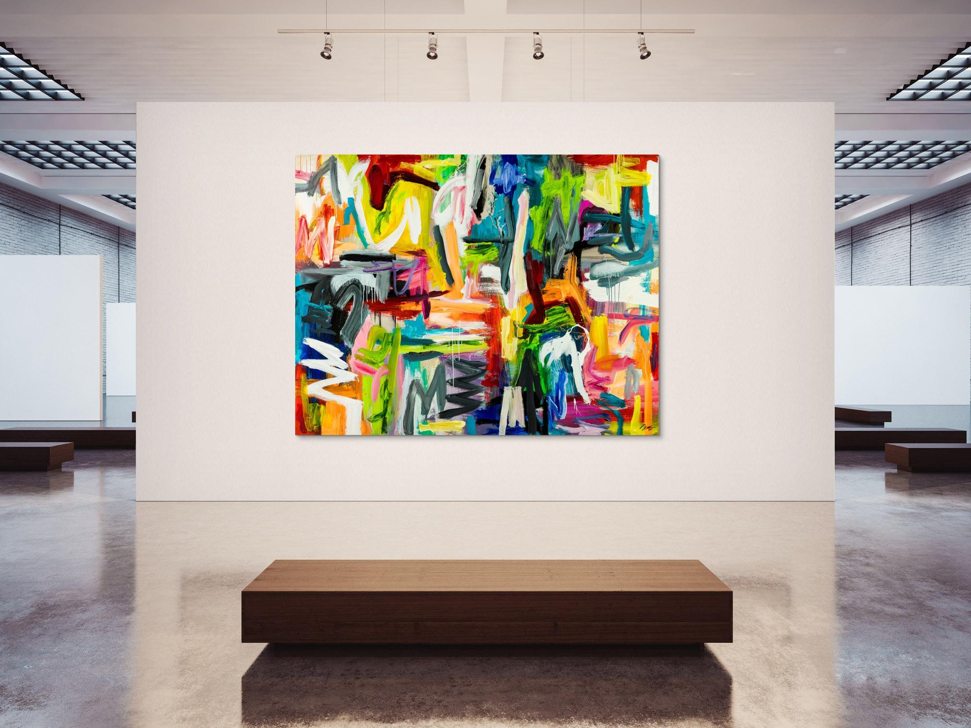 Abstraktes Original Gemälde 195x250cm Mischtechnik Moderne Kunst handgemalt sehr bunt neon Farben einzigartig