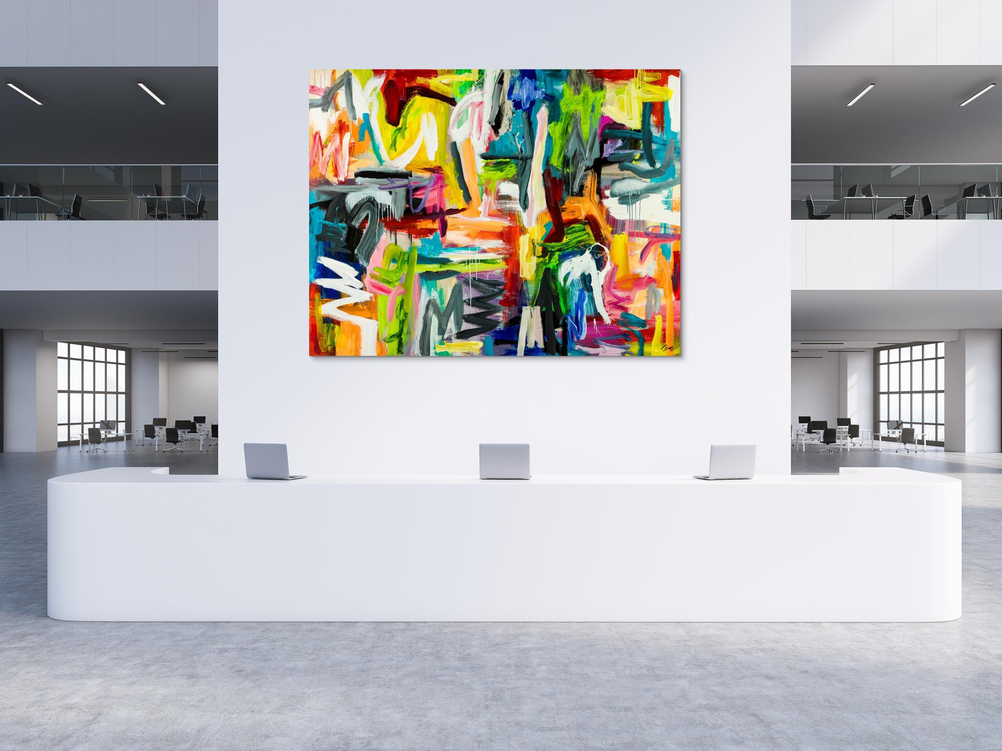 Abstraktes Original Gemälde 195x250cm Mischtechnik Moderne Kunst handgemalt sehr bunt neon Farben einzigartig