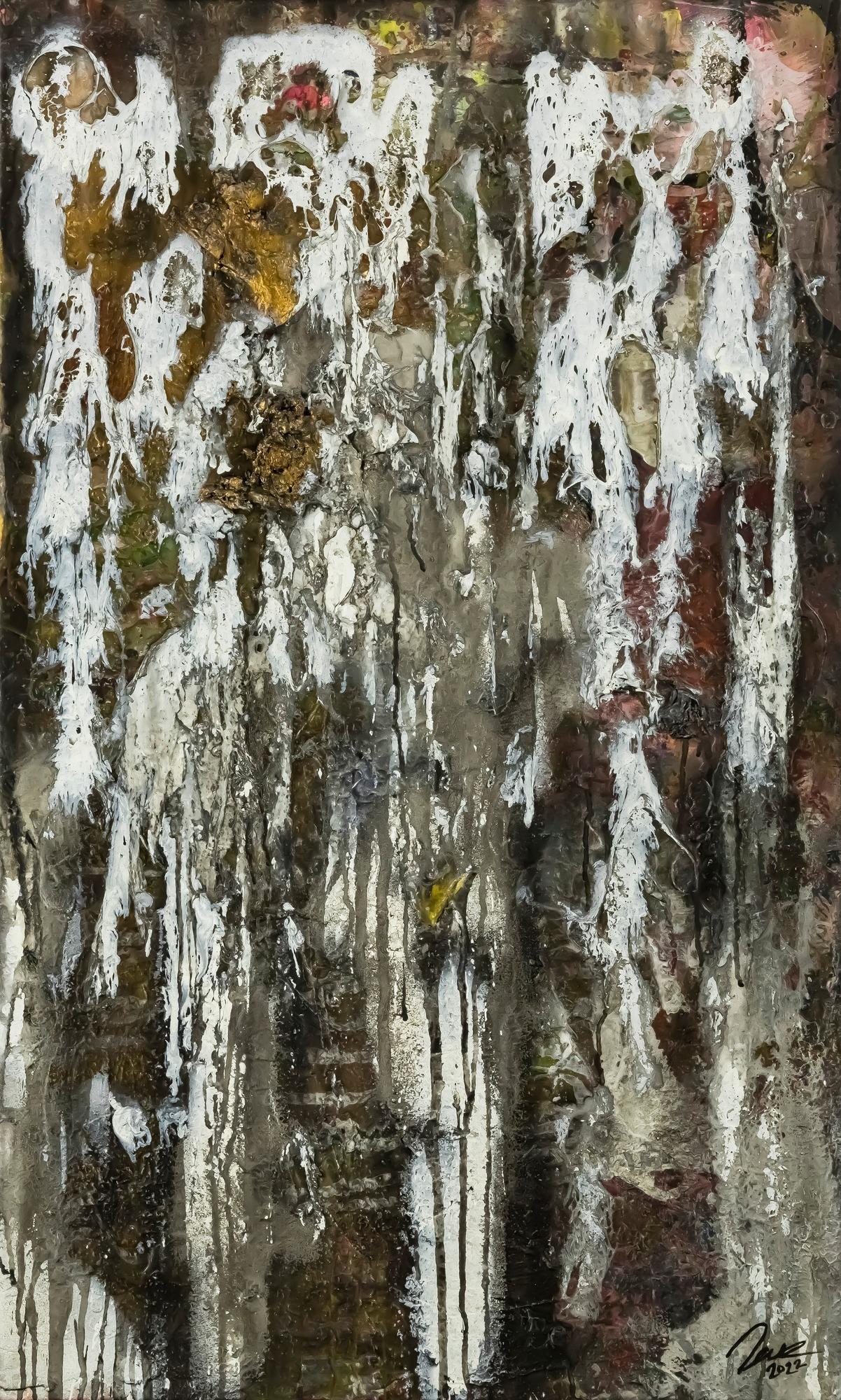 Original Gemälde abstrakt 100x60cm Mischtechnik zeitgenössisch handgefertigt  schwarz anthrazit weiß einzigartig