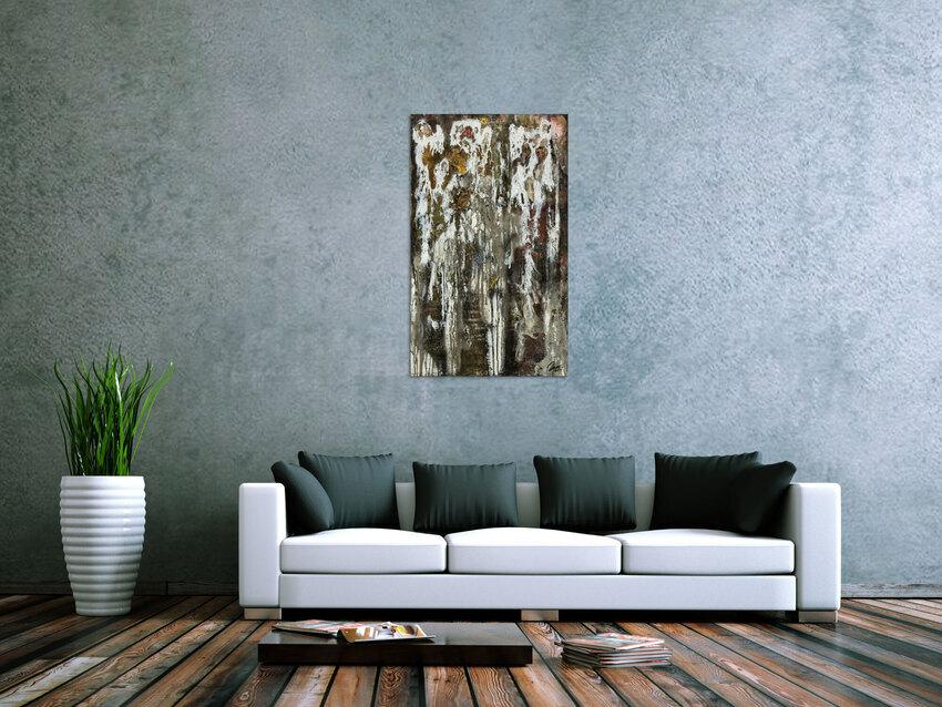 Original Gemälde abstrakt 100x60cm Mischtechnik zeitgenössisch handgefertigt  schwarz anthrazit weiß einzigartig