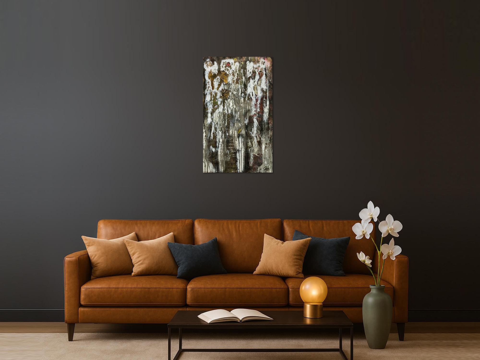 Original Gemälde abstrakt 100x60cm Mischtechnik zeitgenössisch handgefertigt  schwarz anthrazit weiß einzigartig