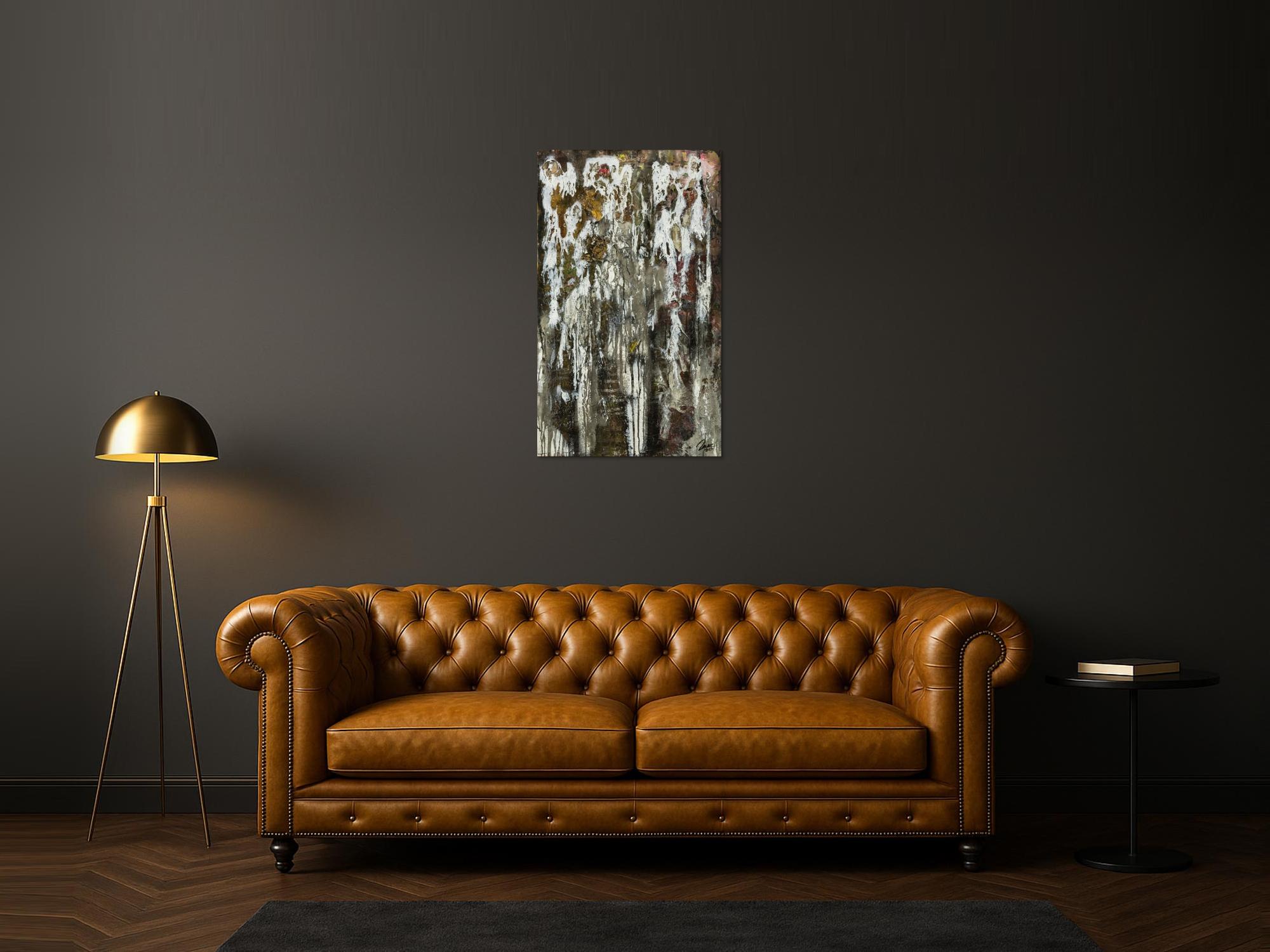 Original Gemälde abstrakt 100x60cm Mischtechnik zeitgenössisch handgefertigt  schwarz anthrazit weiß einzigartig