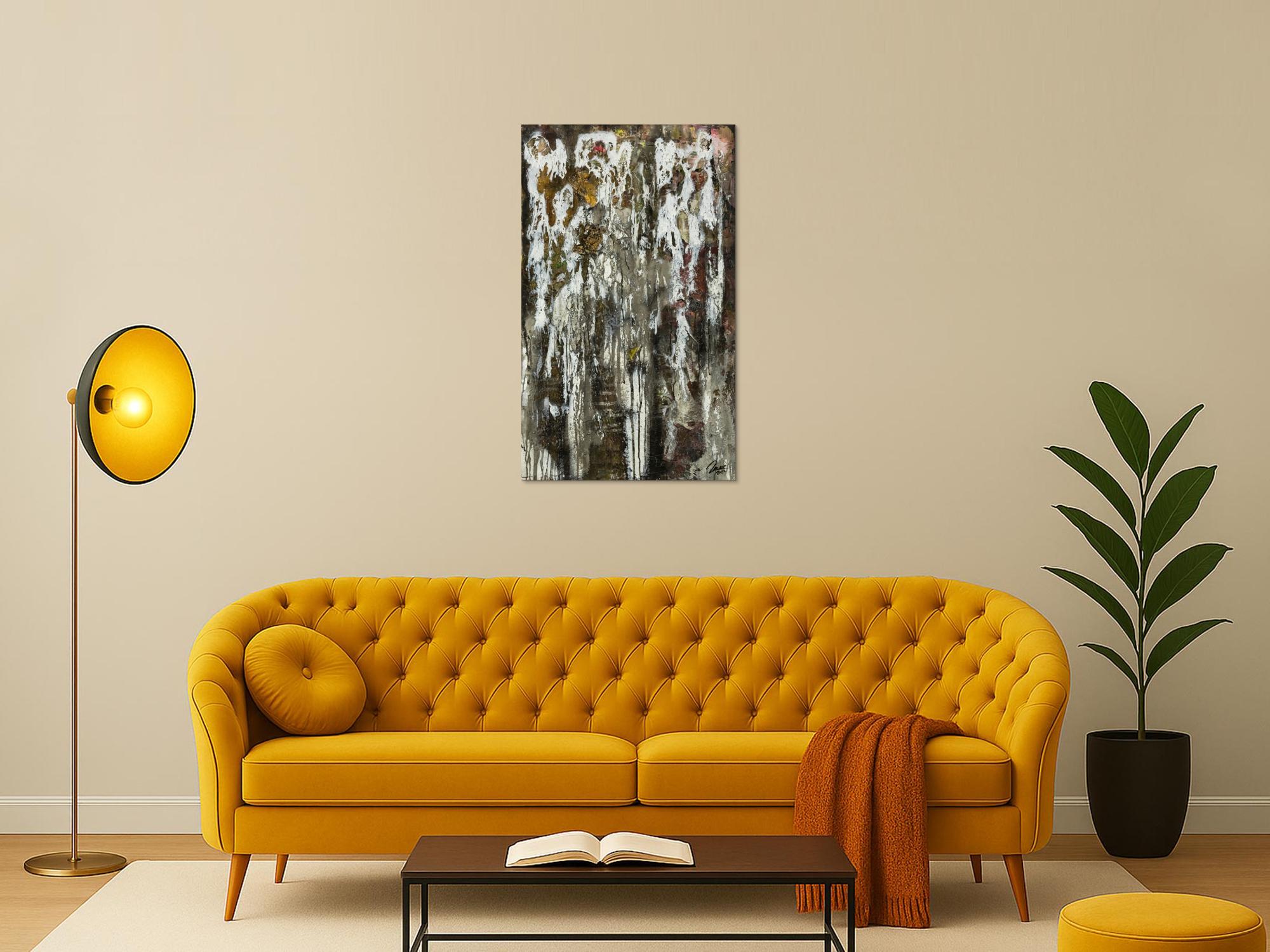 Original Gemälde abstrakt 100x60cm Mischtechnik zeitgenössisch handgefertigt  schwarz anthrazit weiß einzigartig