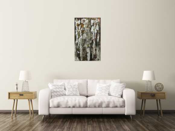 Original Gemälde abstrakt 100x60cm Mischtechnik zeitgenössisch handgefertigt  schwarz anthrazit weiß einzigartig