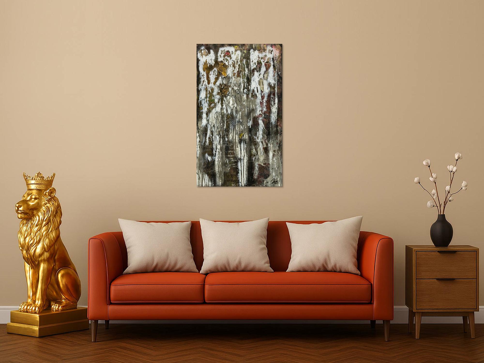 Original Gemälde abstrakt 100x60cm Mischtechnik zeitgenössisch handgefertigt  schwarz anthrazit weiß einzigartig