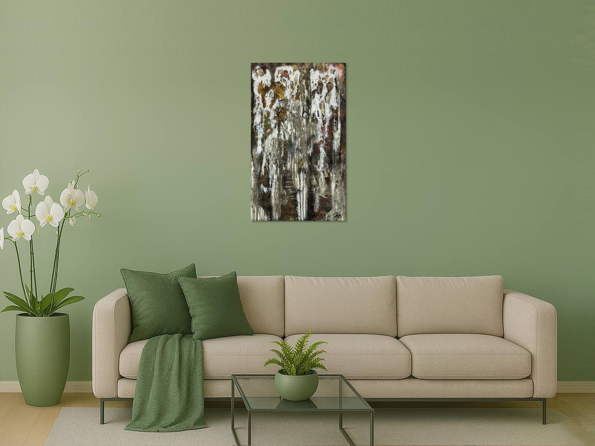 Original Gemälde abstrakt 100x60cm Mischtechnik zeitgenössisch handgefertigt  schwarz anthrazit weiß einzigartig