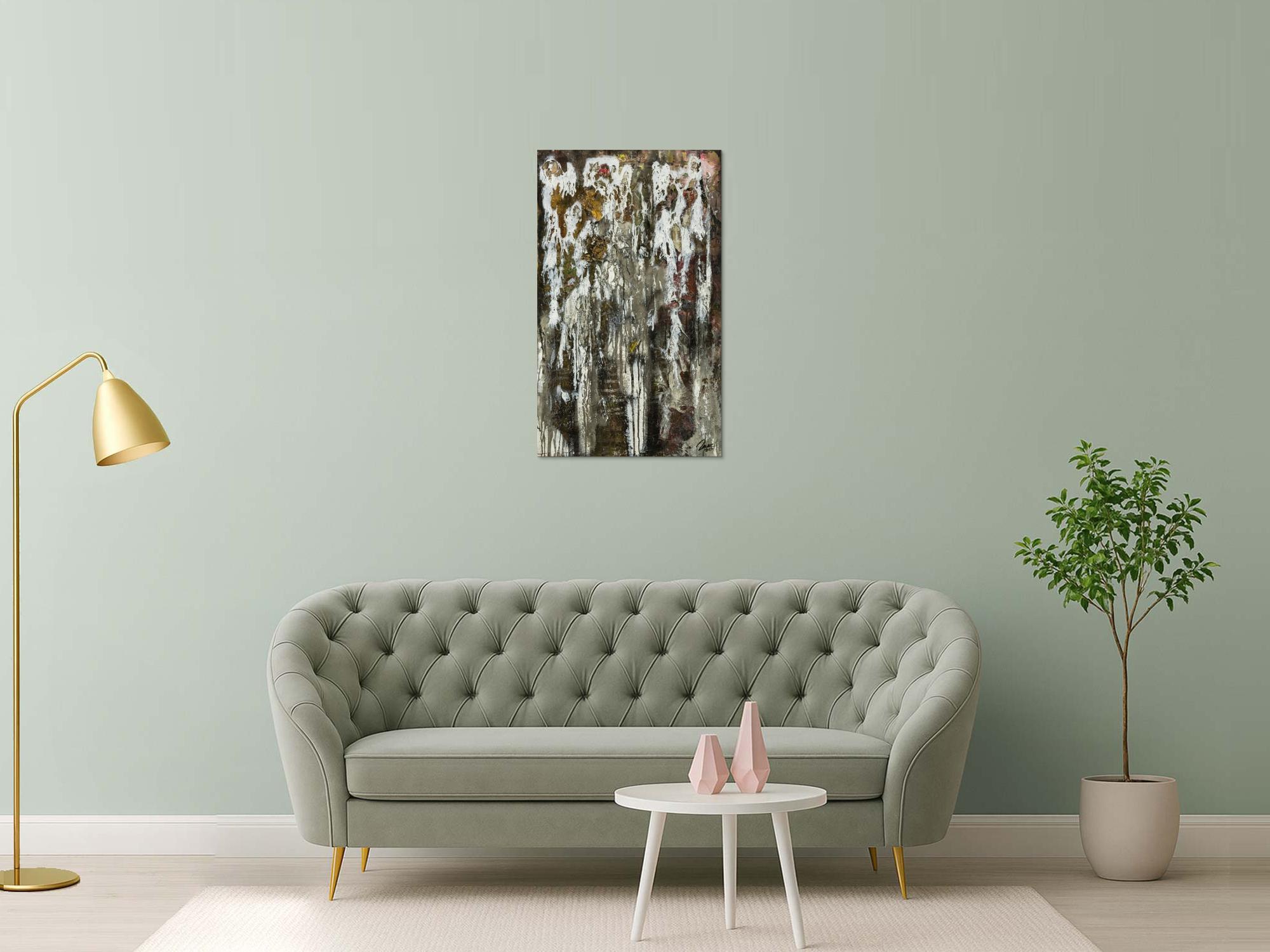 Original Gemälde abstrakt 100x60cm Mischtechnik zeitgenössisch handgefertigt  schwarz anthrazit weiß einzigartig