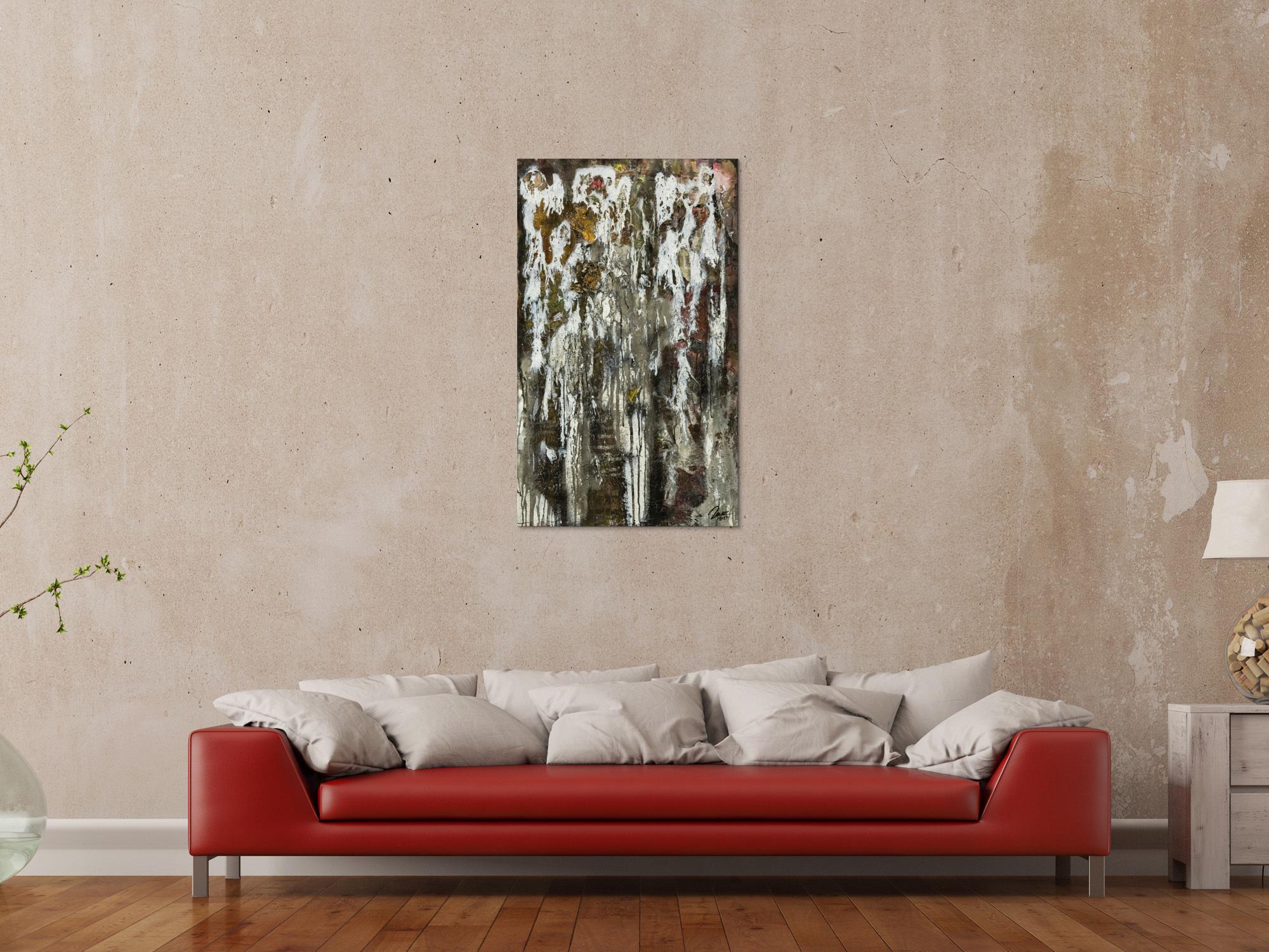 Original Gemälde abstrakt 100x60cm Mischtechnik zeitgenössisch handgefertigt  schwarz anthrazit weiß einzigartig