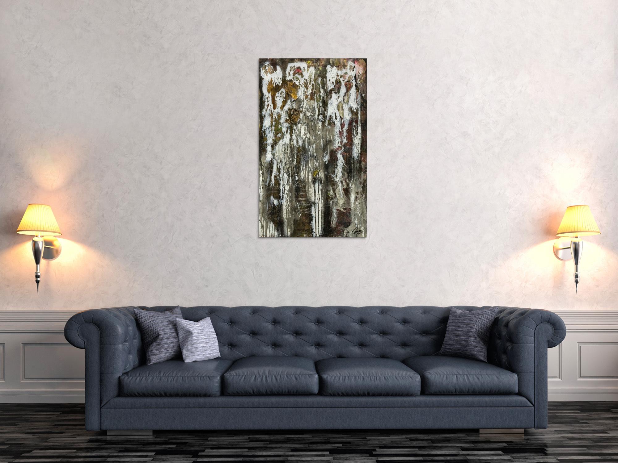 Original Gemälde abstrakt 100x60cm Mischtechnik zeitgenössisch handgefertigt  schwarz anthrazit weiß einzigartig