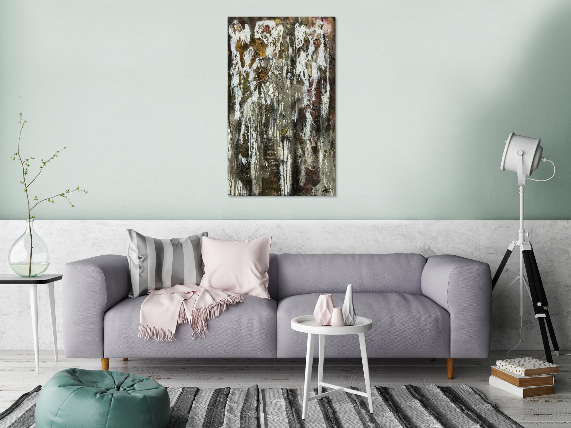 Original Gemälde abstrakt 100x60cm Mischtechnik zeitgenössisch handgefertigt  schwarz anthrazit weiß einzigartig