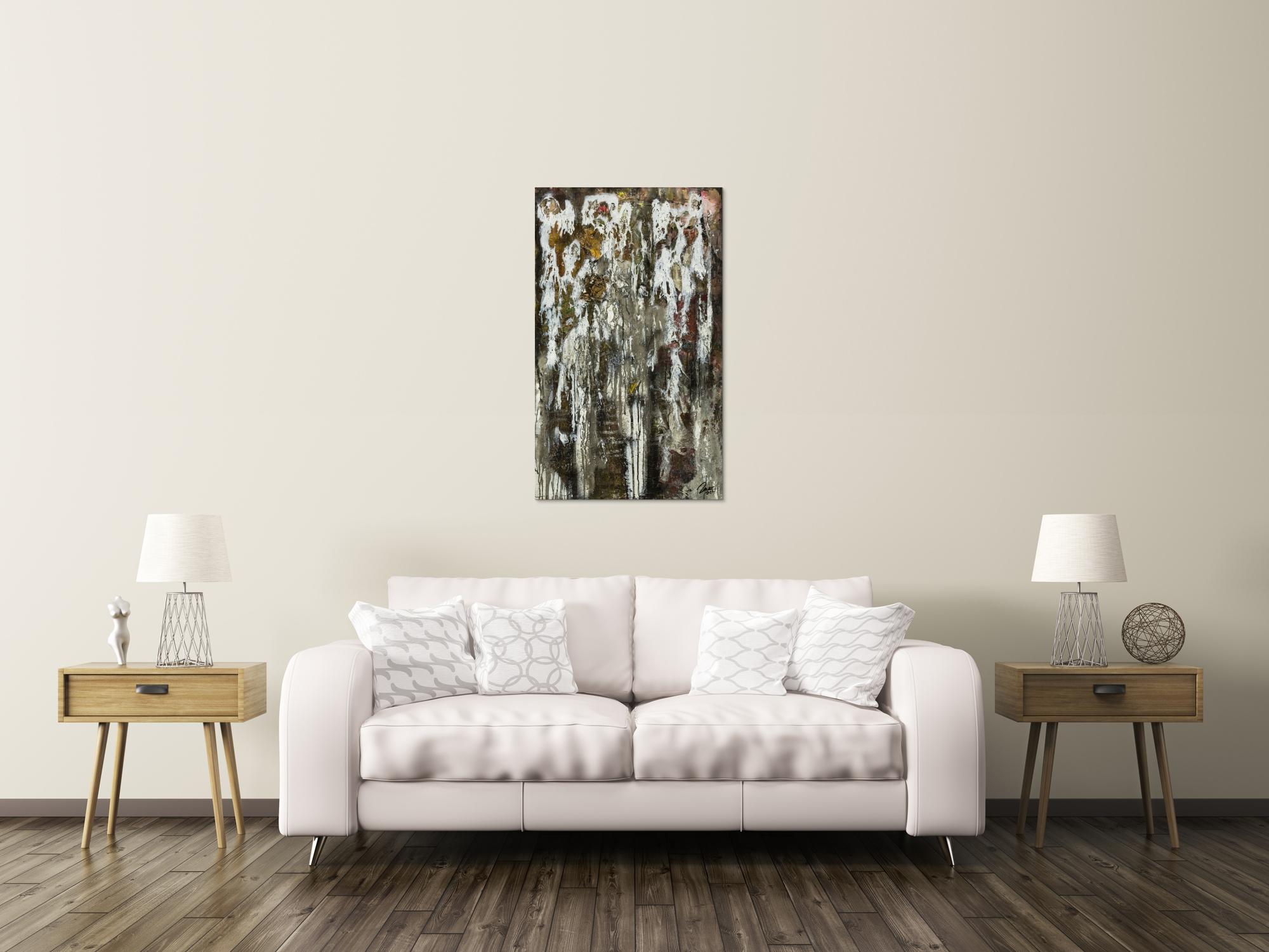 Original Gemälde abstrakt 100x60cm Mischtechnik zeitgenössisch handgefertigt  schwarz anthrazit weiß einzigartig