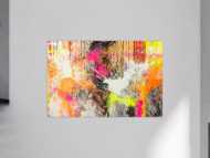 Original Gemälde abstrakt 100x150cm Action Painting Moderne Kunst Neon Splash Art beige weiß orange einzigartig