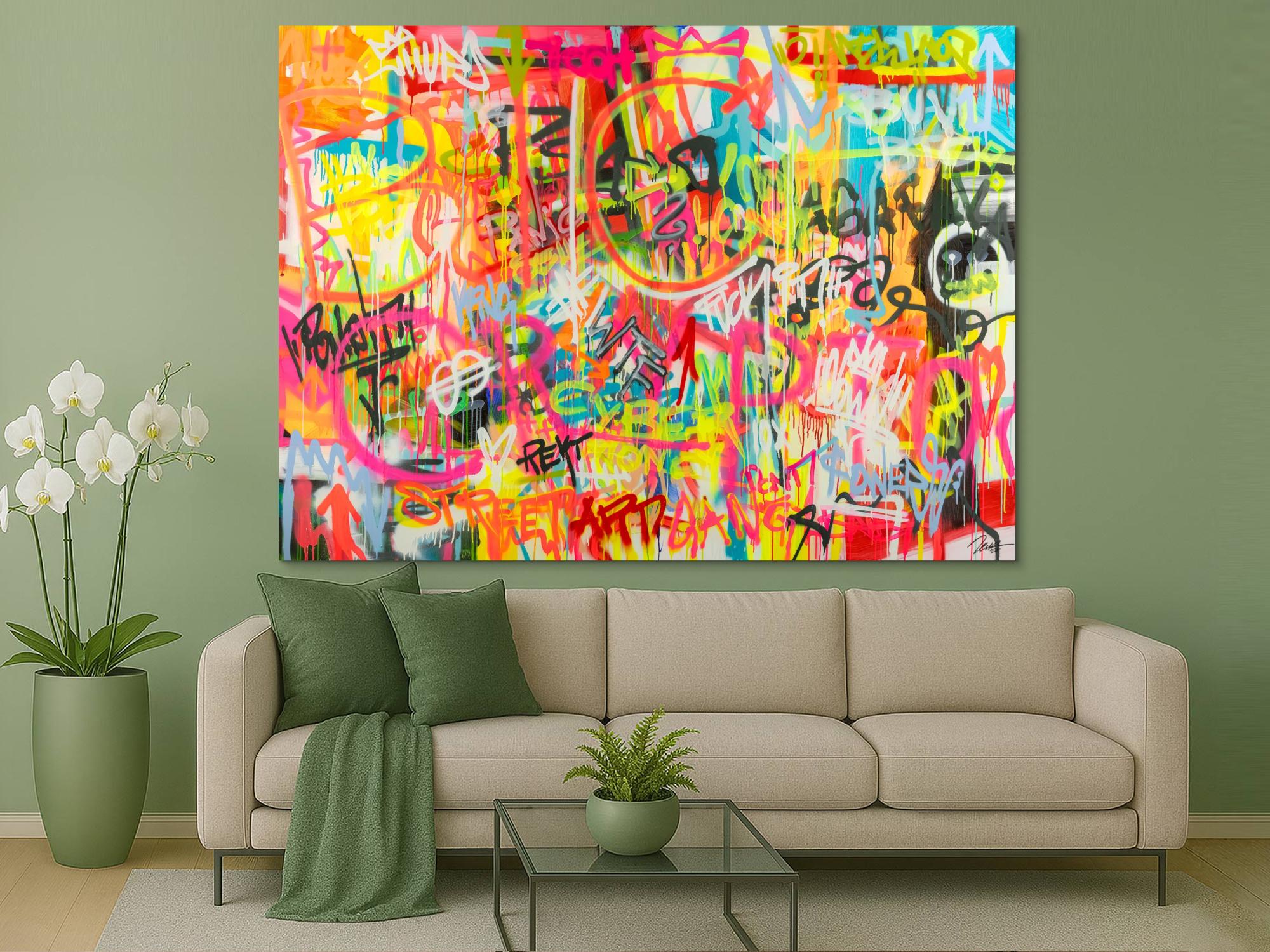 Original Gemälde abstrakt 160x220cm Mischtechnik expressionistisch handgemalt Mischtechnik bunt pink gelb hochwertig