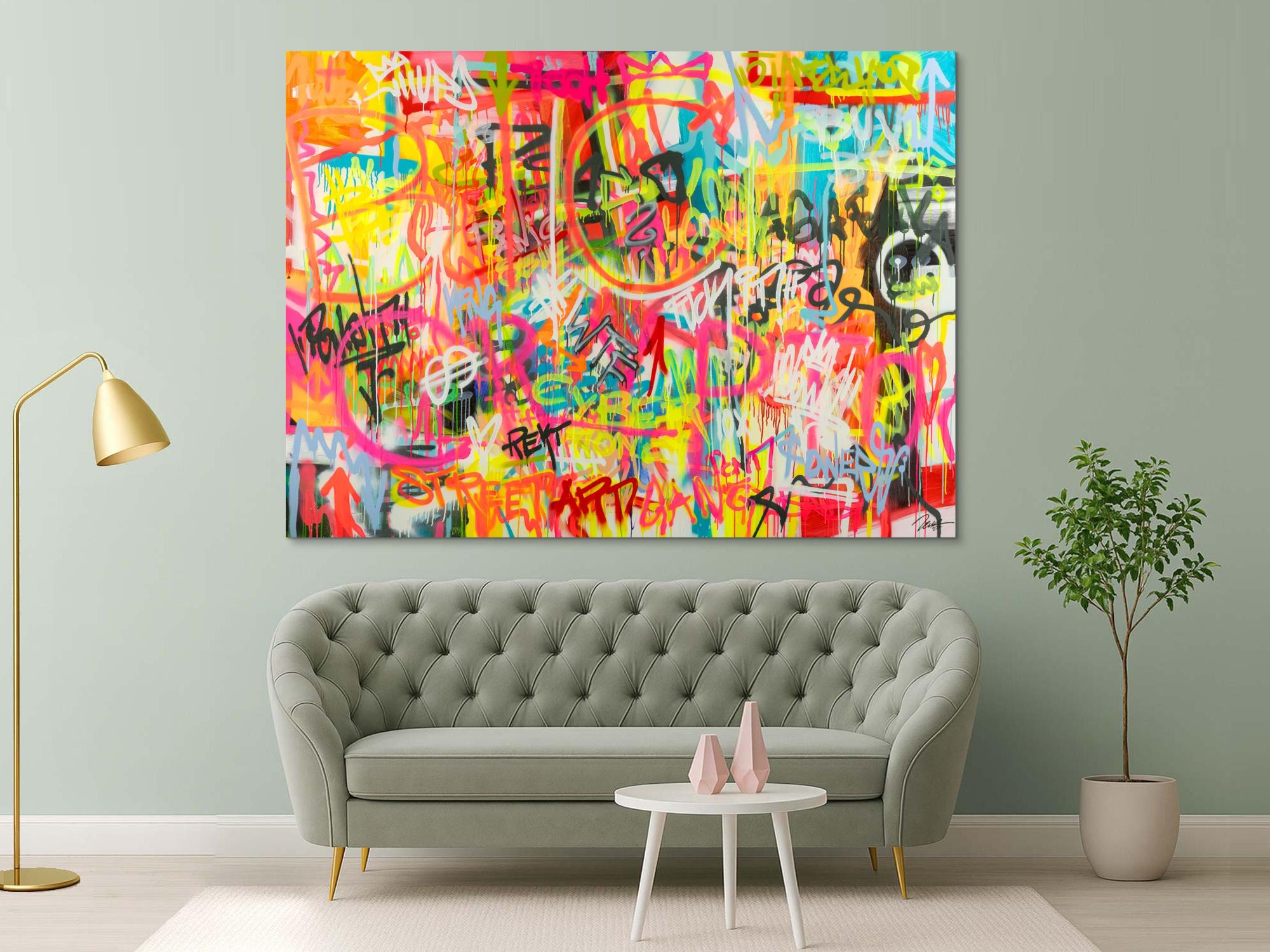 Original Gemälde abstrakt 160x220cm Mischtechnik expressionistisch handgemalt Mischtechnik bunt pink gelb hochwertig